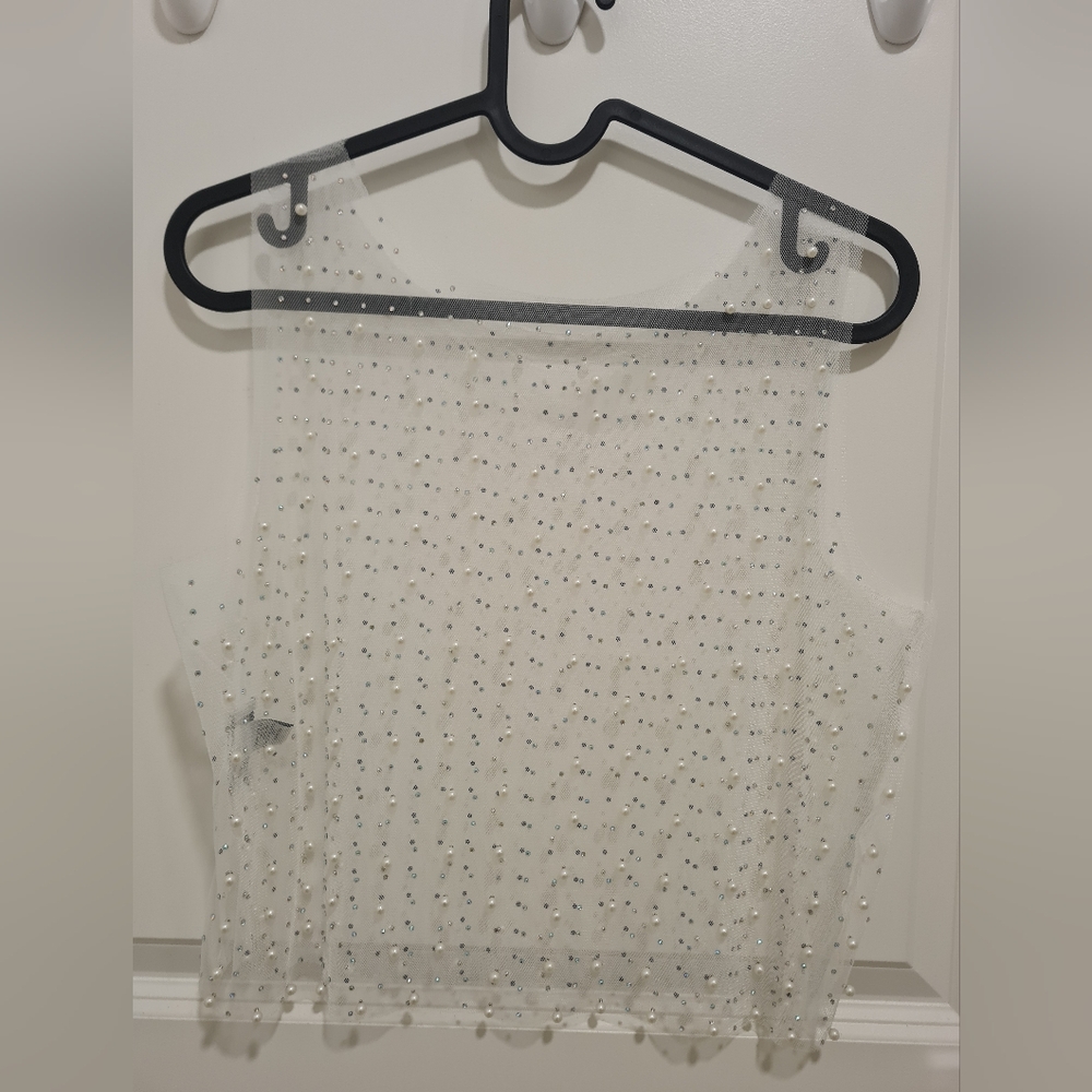 Sheer White Beaded Sleeveless Top